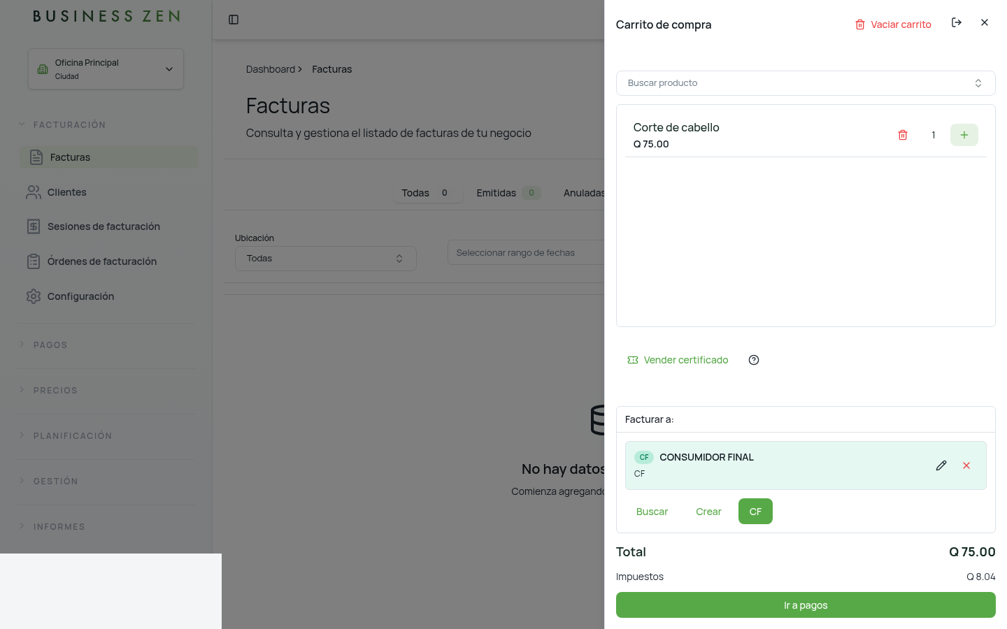 Cliente en el carrito e Ir a pagos