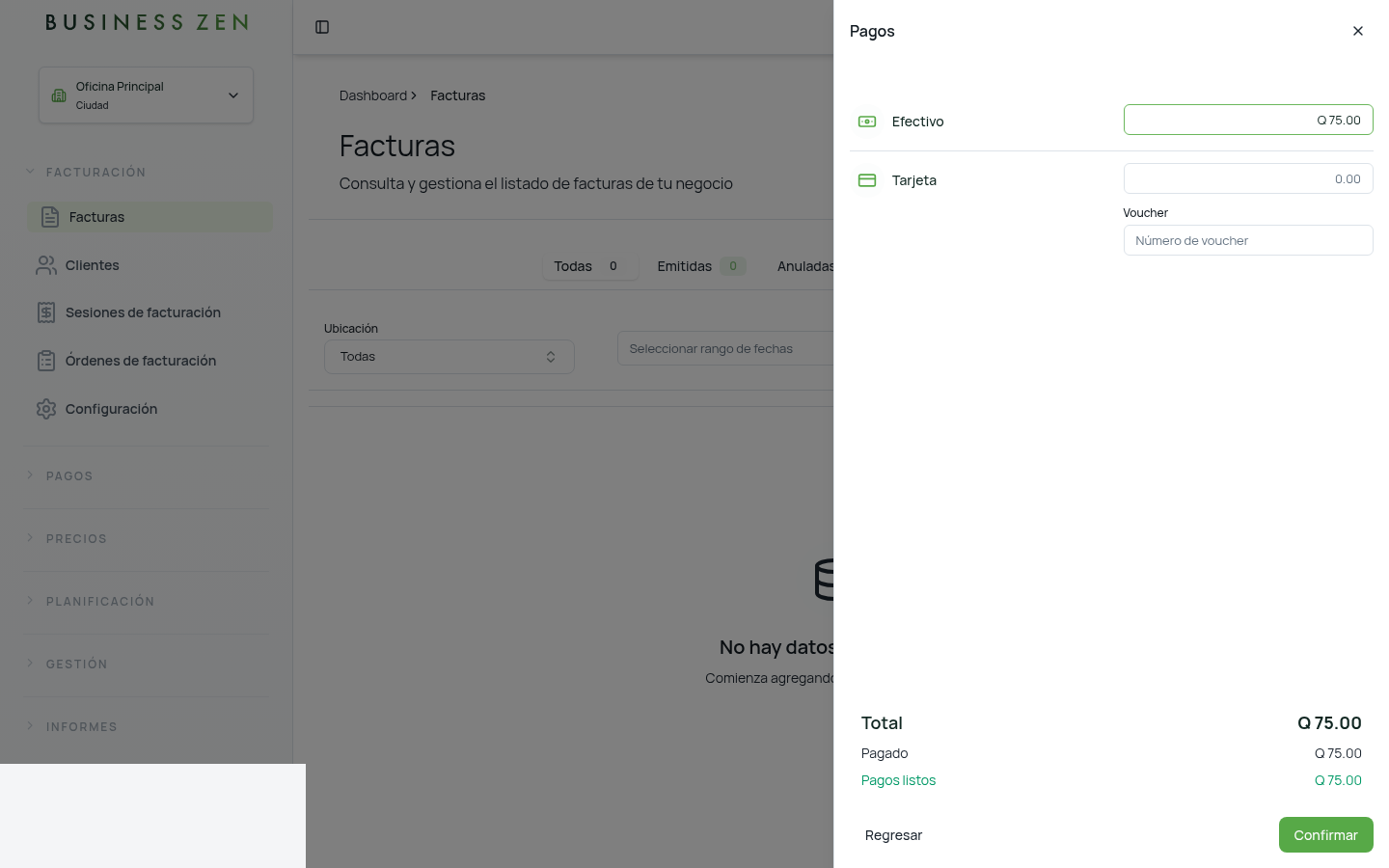 Pagos con efectivo cubriendo el total