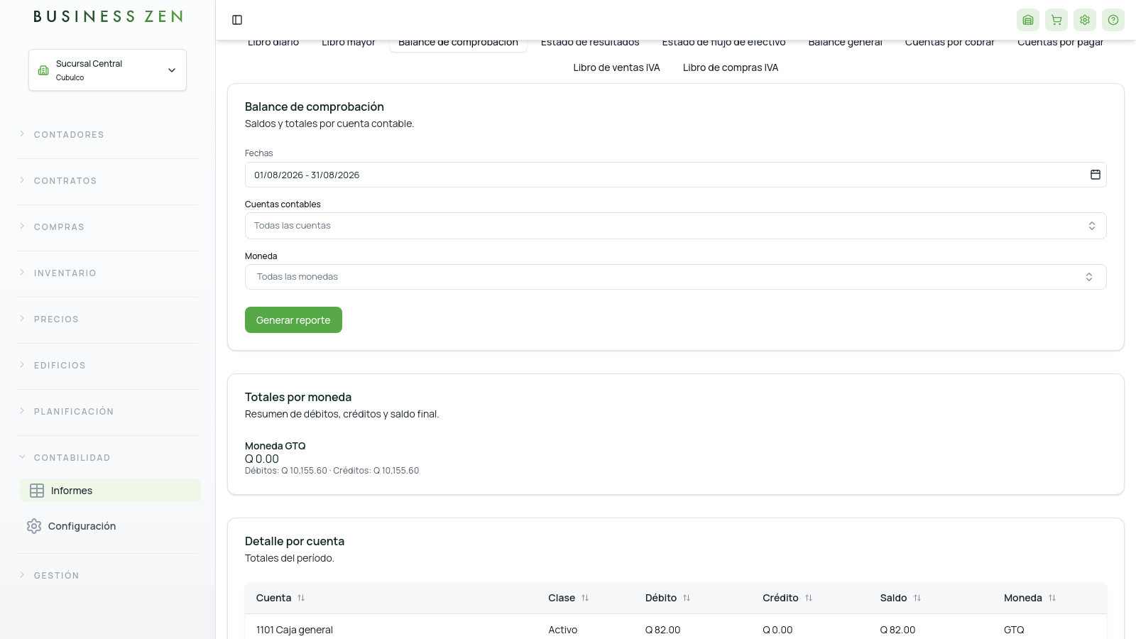 Filtros de Balance de comprobación