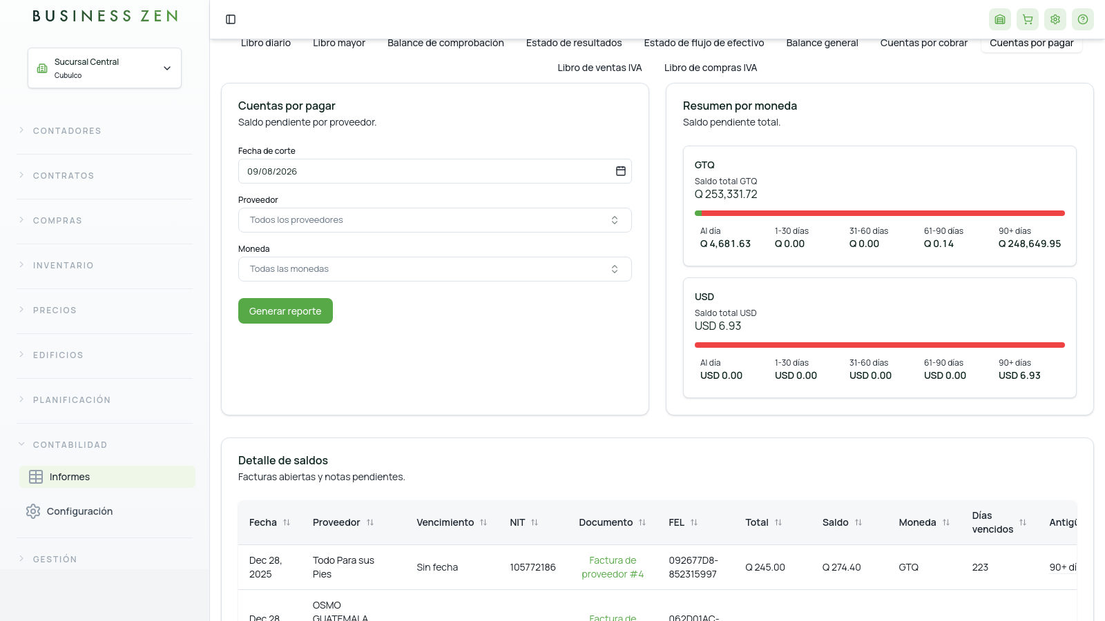 Filtros de Cuentas por pagar