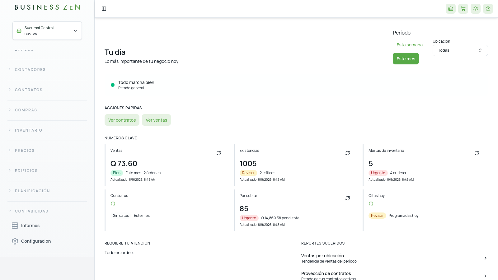 Menú de Contabilidad e Informes